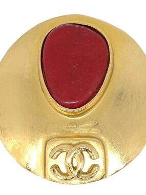 Chanel Medallion Brooch Pin Gold Stone 98P 167448